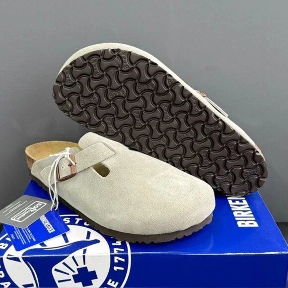 Birkenstock Boston taupe suede mule clogs - Picture 3 of 8